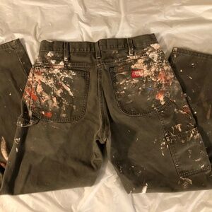 Vintage Olive Green Distressed Paint Stain Dickies Carpenter Pants